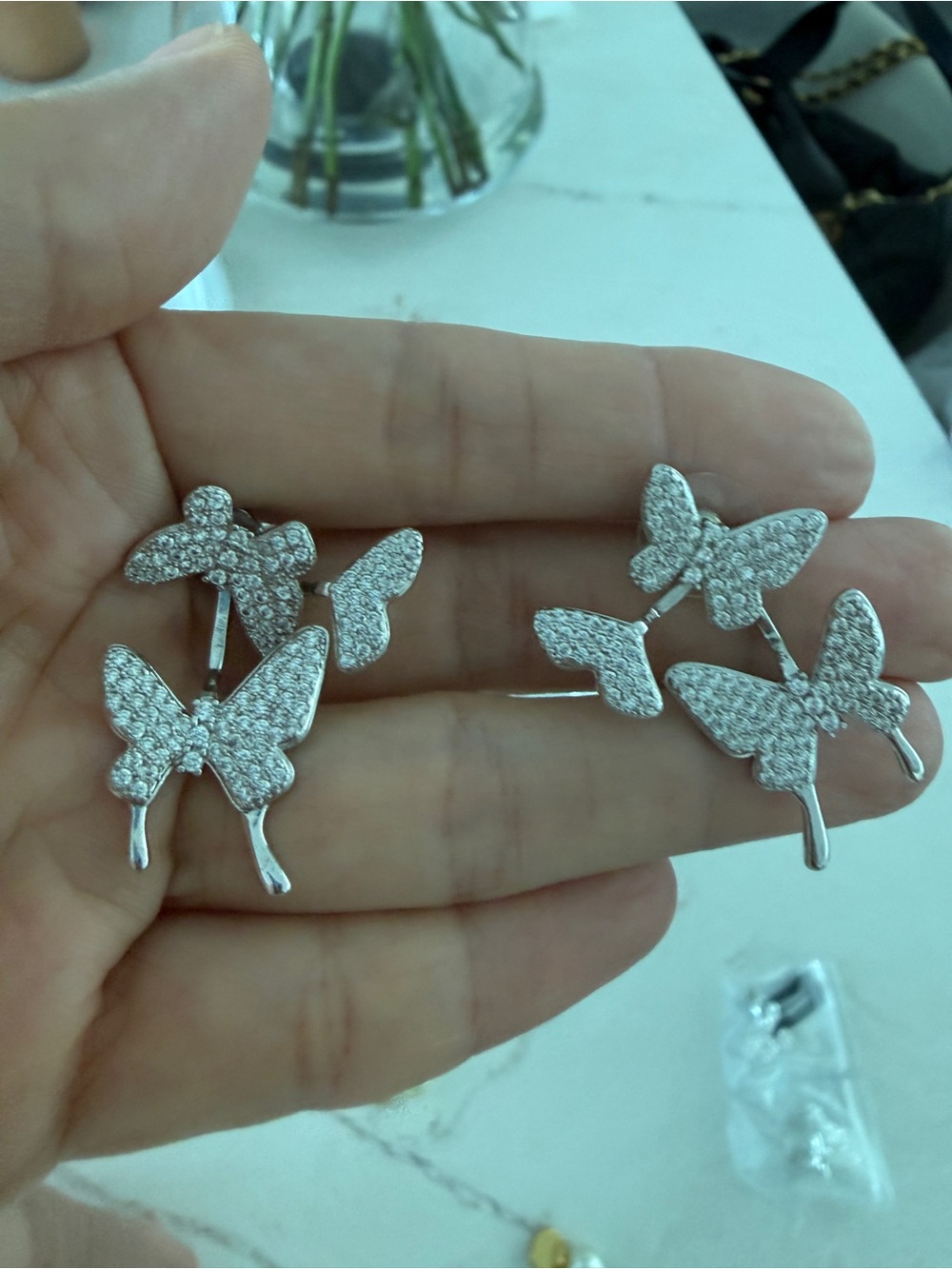 Designer-Inspired Sterling Silver Butterfly Cluster Earrings - Silver